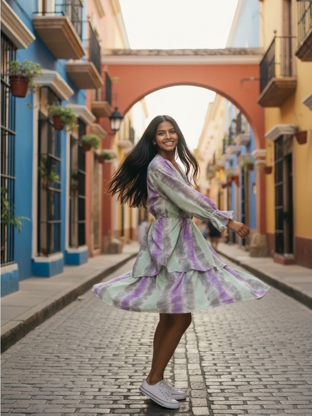 Umgee Long Sleeve Tie-Dye Dress - Purple, Mint & Gray